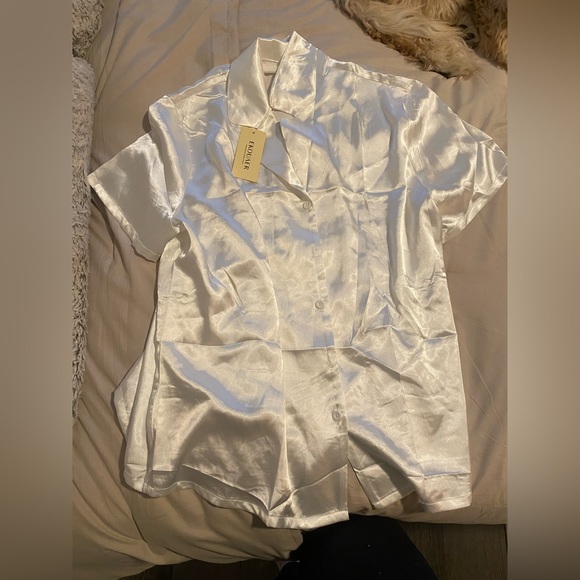Other - White Satin Button-Up Lounge top